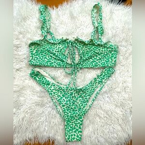Frankie’s Green Leopard Print Ruffle Bikini Set